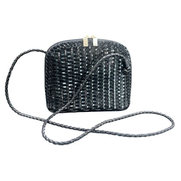 Vintage CEM Black Woven Leather Crossbody Bag Made in Brazil Braided Strap C E M - Picture 1 of 11